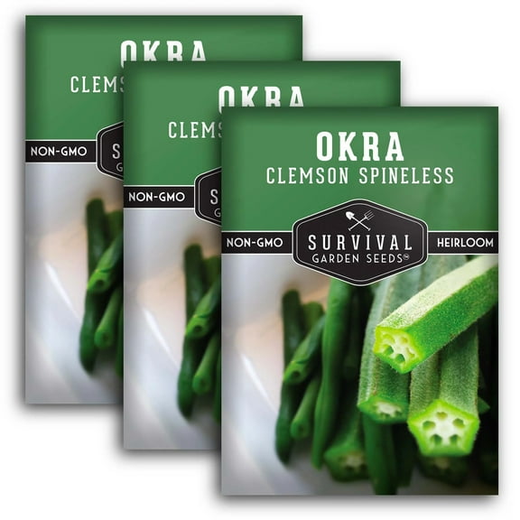 3 Packs Clemson Spineless Okra Seeds - Non-GMO Heirloom Full Sun Annual Vegetable