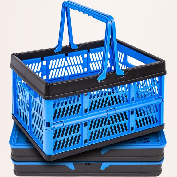 3 Packs Collapsible Storage Crates With Handle Collapsible Plastic Shopping Basket, Stackable Multi-function Shelf Baskets Container