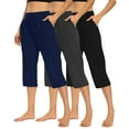 thumbnail image 1 of 3 Packs Comfy Capris for Women Pajama Straight Leg Yoga Running Cropped Pants Elastic Waist Stretchy Hiking Gaucho Pants Navy 3XL, 1 of 6