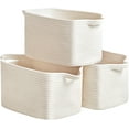 thumbnail image 1 of 3 Packs Cotton Rope Woven Basket With Handles for Shelves -15"*10.2"*9.1"(White), 1 of 6