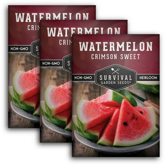 3 Packs Crimson Sweet Watermelon - Non-GMO Heirloom Vegetable Seeds - Full Sun Annual