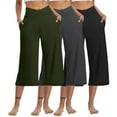 thumbnail image 1 of 3 Packs Crossover Cropped Capri Pants for Women Elastic Waist Low Rise Wide Leg Business Cropped Pants Petite Running Gaucho Pants Army Green L, 1 of 6