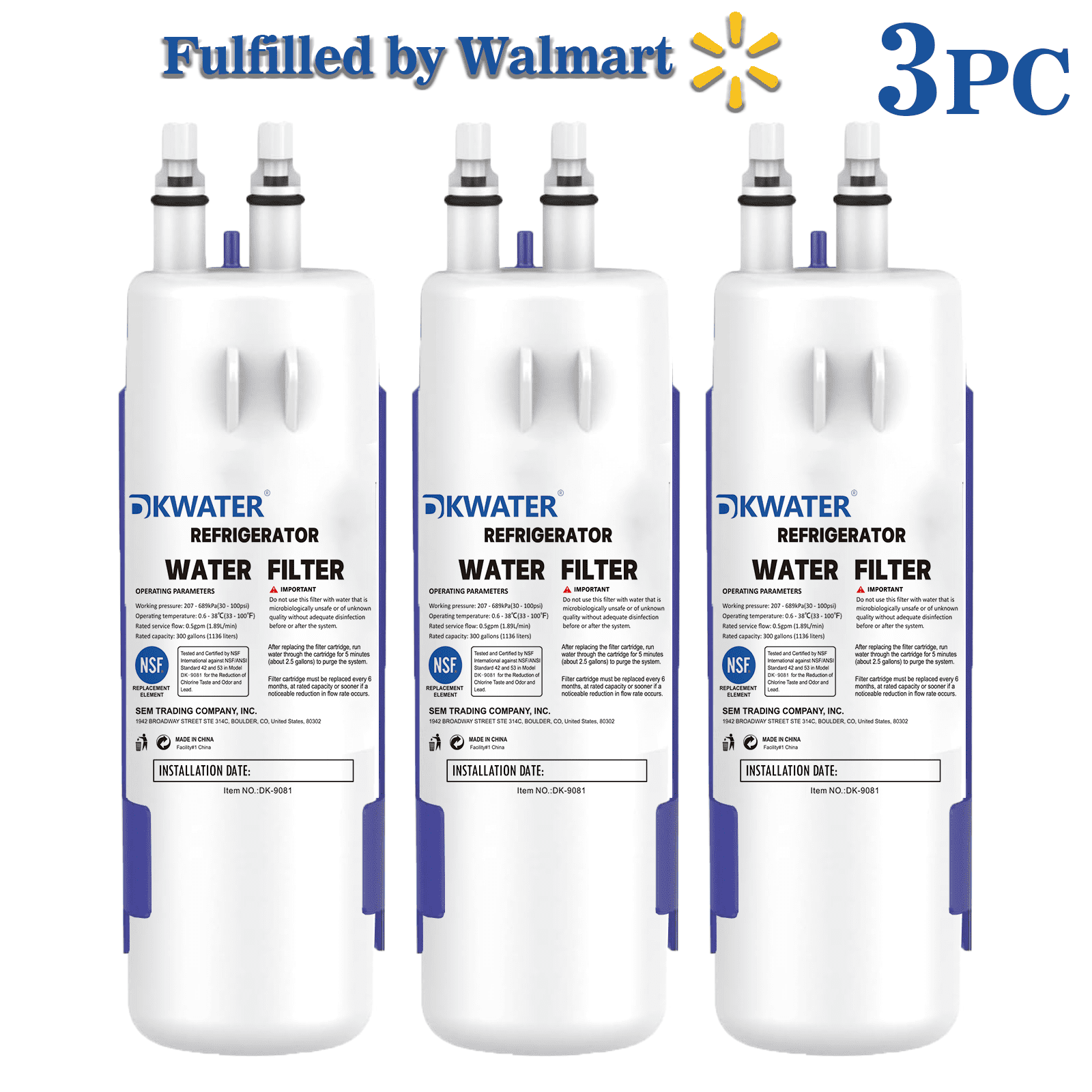 3 Packs DKWATER 9081 Water Filter Replacement for W10295370A Whirlpool