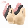 thumbnail image 1 of 3 Packs Daisy Bras for Older Women Push Up No Underwire Full Coverage Lace Bra Convenient Front Closure Plus Size Comfortable Everyday Bra, 1 of 4