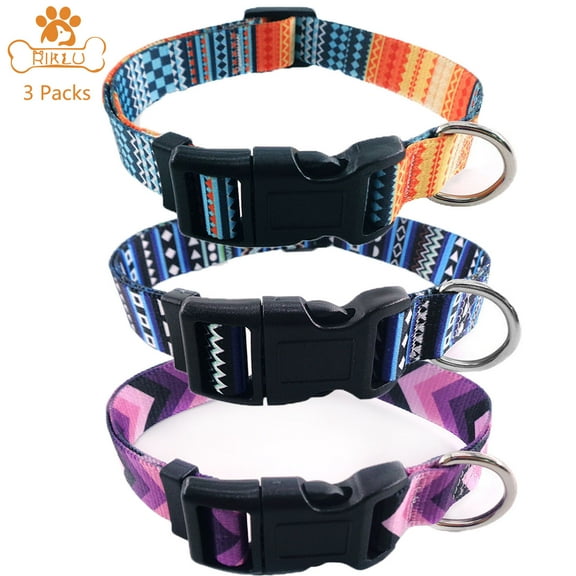 3 Packs Dog Collar with Patterns, The Bohemian Style Adjustable Dog Collars for Small, Medium & Large Dogs M