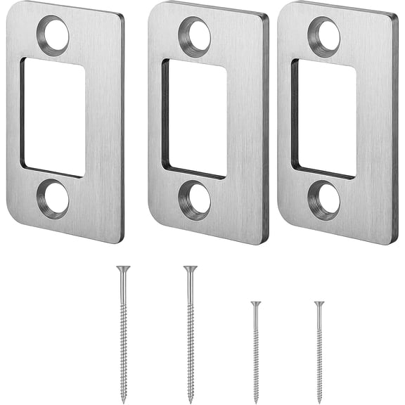 3 Packs Door Strike Shim Plates Different Thickness Stainless Steel Door Hinge Shims Adjustable Doors Lock Strike Plate with Screws for Exterior and Interior Doors, Silver