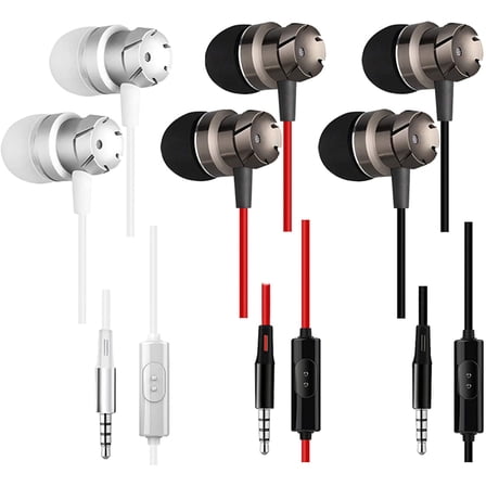 3 Packs Earphone with Remote & Microphone, in Ear Stereo Sound Noise Isolating Tangle Free for Smartphones, Laptops, Gaming, Fits 3.5mm Interface Device