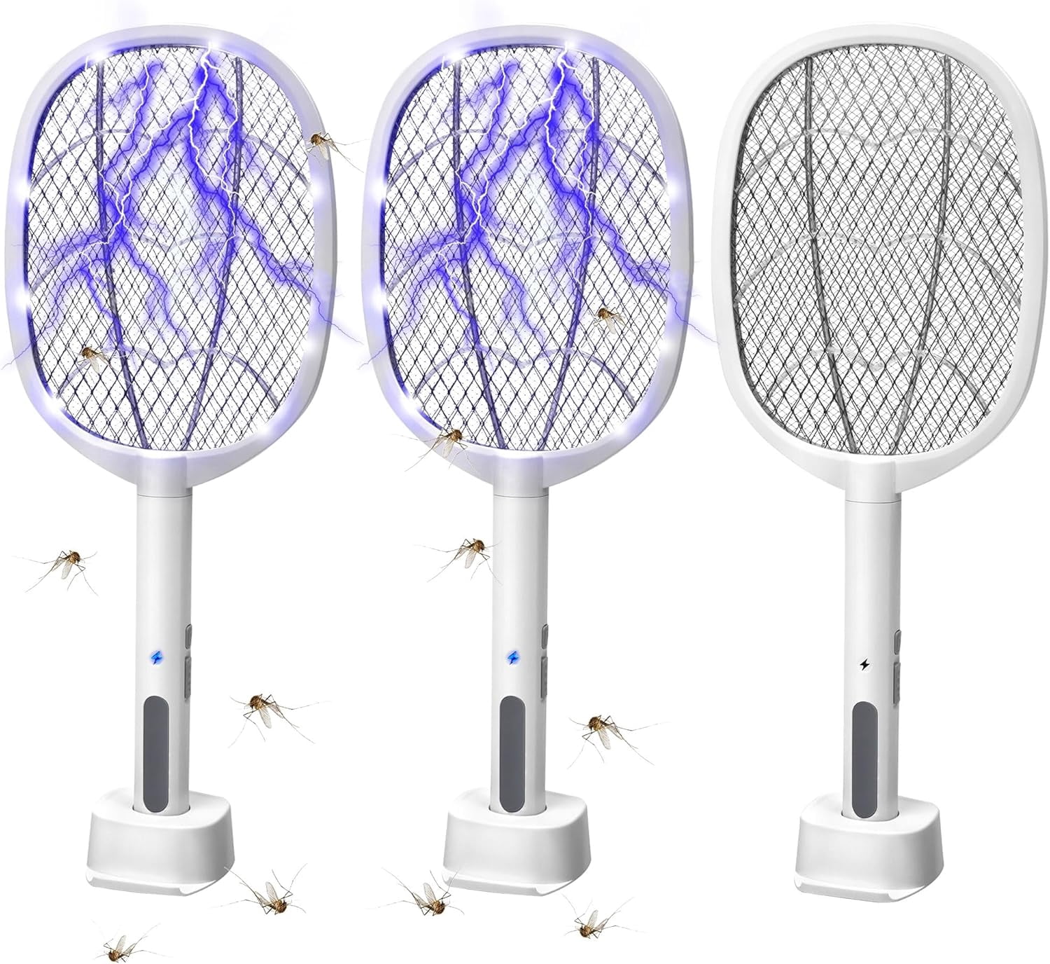 Racket Plug Store 3 Packs Electric Fly Swatter Rackets, 2-in-1 Handhold Bug Zapper with ...