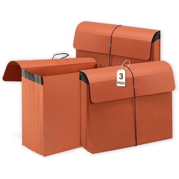 3 Packs Expanding File Pockets with Flap,Heavy Duty Expandable Folder Bag,Expanding File Folder, Elastic Cord Closure,Accordion File Organizer for Office,School,Home,Letter Size Kraft