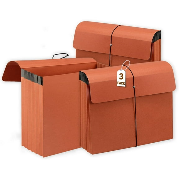 3 Packs Expanding File Pockets with Flap,Heavy Duty Expandable Folder Bag,Expanding File Folder, Elastic Cord Closure,Accordion File Organizer for Office,School,Home,Letter Size Kraft