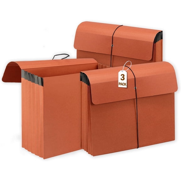 3 Packs Expanding File Pockets with Flap,Heavy Duty Expandable Folder Bag,Expanding File Folder, Elastic Cord Closure,Accordion File Organizer for Office,School,Home,Letter Size Kraft