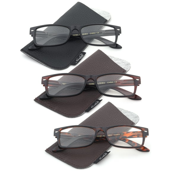 3 Packs Fashion Rectangular Plastic Frame Reading glasses for Men, Reading Glasses + 2.50