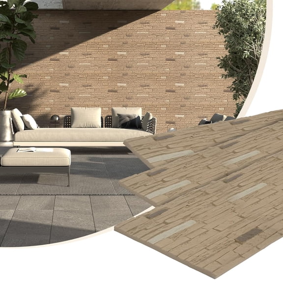 3-Packs Faux Stone Wall Covering Panels for Interior and Exterior Decor, PU Stone Veneer Exterior, Exterior Siding Panels for DIY Home Improvement Projects, 47.3" x 23.7",Brown
