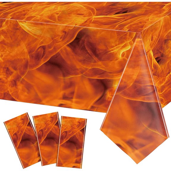 3 Packs Fire Tablecloths Flame Plastic Table Covers Fire Flame Rectangle Disposable Tablecloths Decorations for Picnic Home Outdoor Indoor Birthday Party Supplies