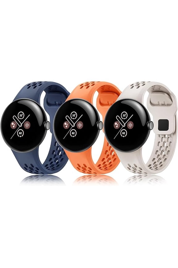 3 Packs Fit for Google pixel watch 3 45mm Silicone Watch Band for Women Men,Waterproof Breathable Wristband Adjustable Replacement Watch Straps Compatible with Pixel Watch 4 45mm