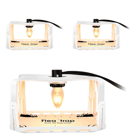 3 Packs Flea Traps for Inside Your Home with Machine *1,Lamp Holder Line *1,Light Bulb *2,Adhesive Paper *2,Pest Insects Killer Bed Bug with Light for Indoor Safe to Pets(Square Flea Trap,White)