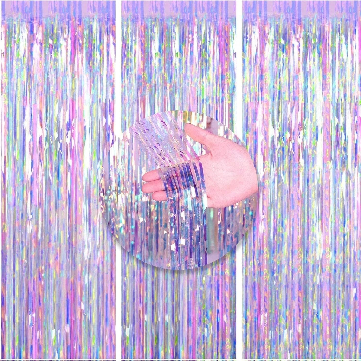 3 Packs Foil Fringe Curtain, Rainbow Glitter Metallic Tinsel Backdrop ...