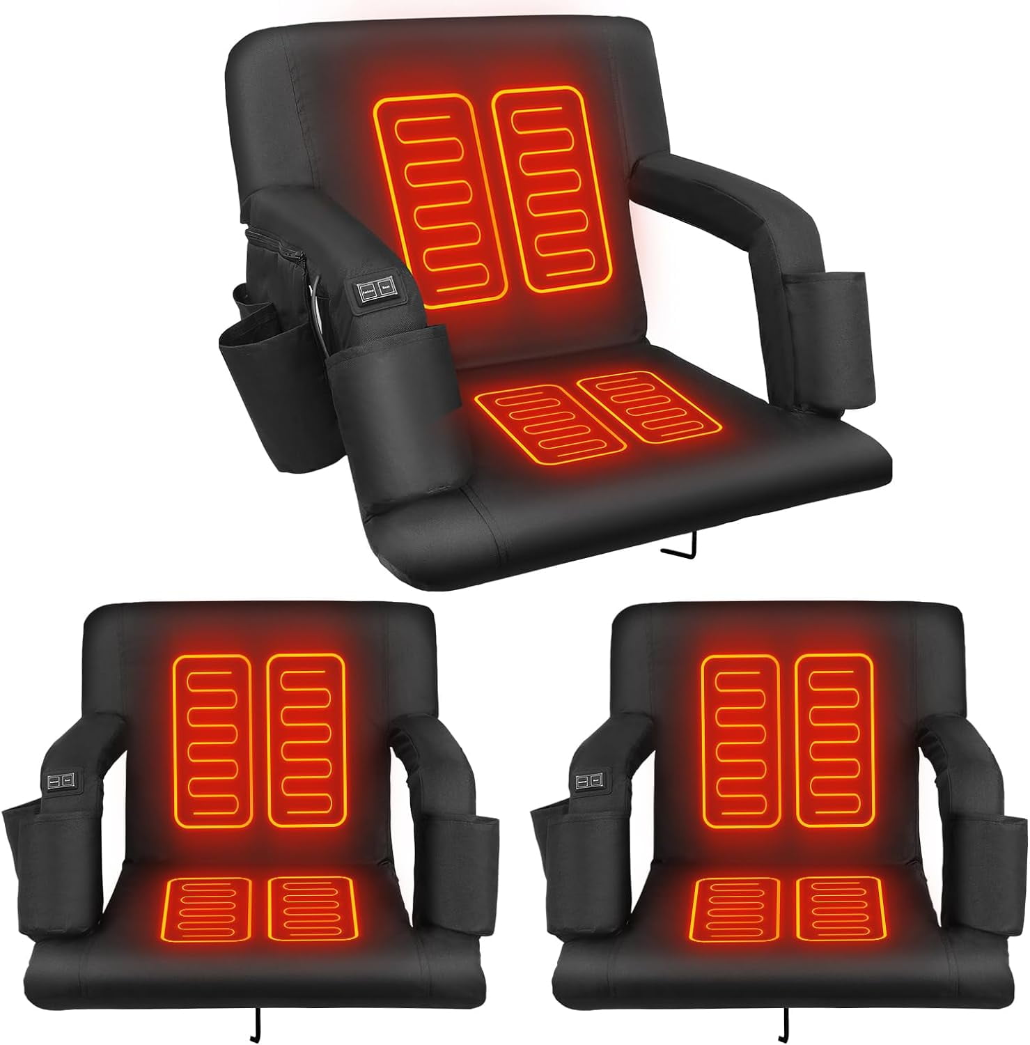 3 Packs Foldable Double Heated Stadium Seats for Bleachers, 6 Reclinng