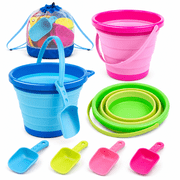 3 Packs Foldable Pail Bucket With Shovels & Bag Collapsible Buckets Multi Purpose For Beach Camping Gear Party Fishing And Fun Summer Activities (blue/pink/green)