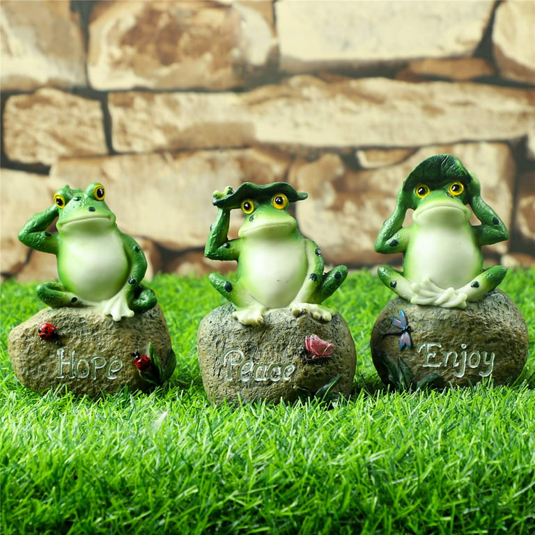 3 Packs Garden Decor Frog Statue Sets Outdoor Patio Ornaments Yard Decorations Art Figurines for The Lawn Balcony Desk, Size: One size, Green