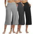 thumbnail image 1 of 3 Packs Gauze Capri Pants for Women Jogger Petite Wide Leg High Waisted Elastic Waist Running Cropped Pants Crossover Lightweight Hiking Gaucho Pants Gray S, 1 of 7