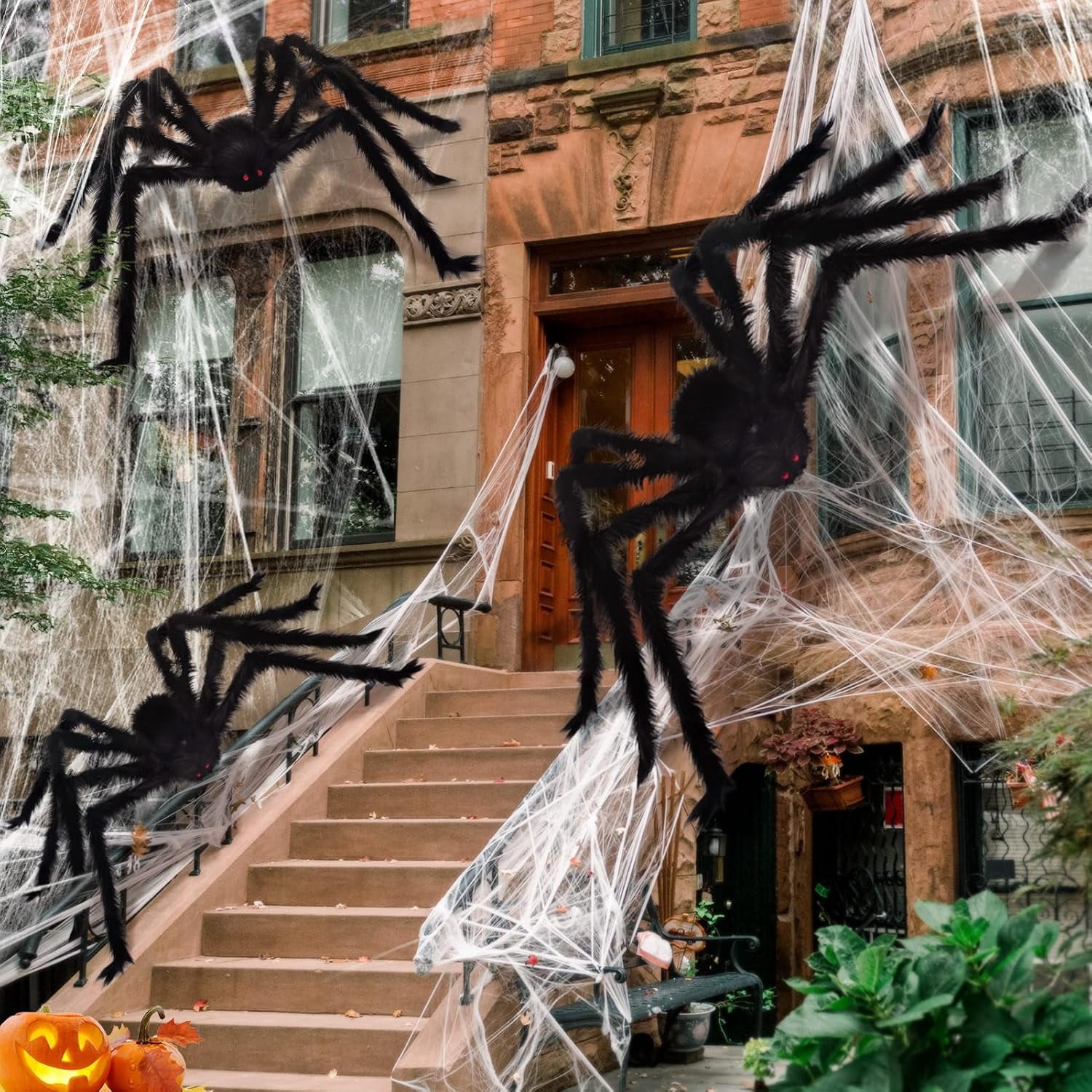 3 Packs Giant Spiders Halloween Decorations-10FT Giant Hairy Black ...