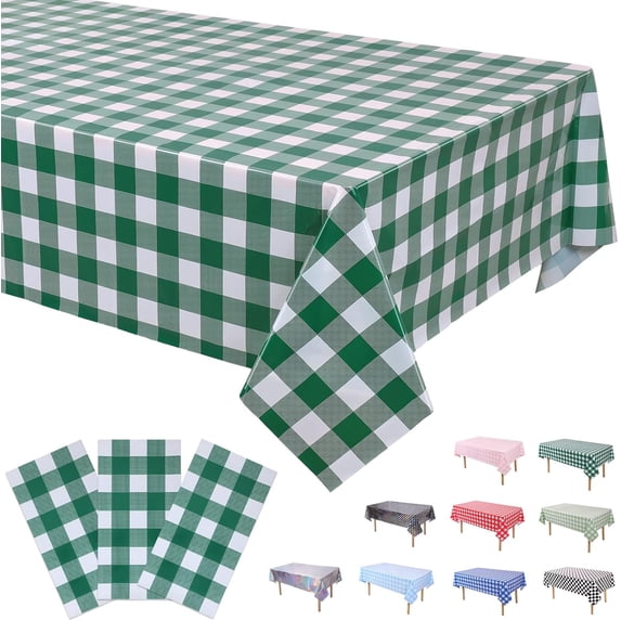 3 Packs Green Plaid Tablecloth 54 x 108 Inch Disposable Checkered Table ...