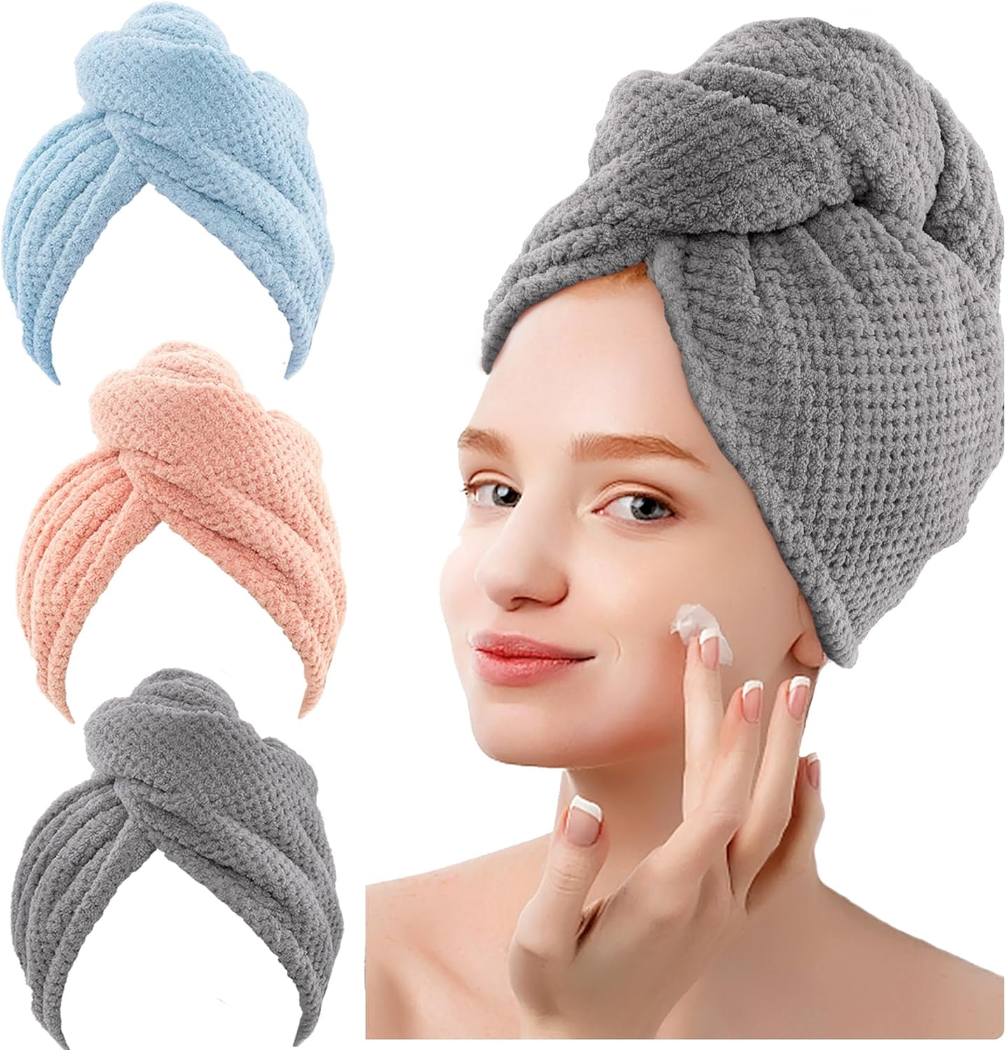 3 Packs Hair Towel Hair Turbans for Wet Hair, Drying Hair Wrap Towels