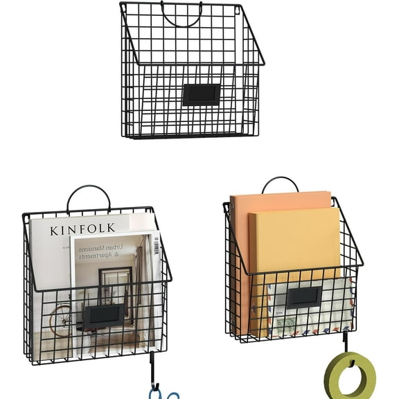 3 Packs Hanging Wall File Organizer with Hooks, Magazine Rack ,Mail Basket