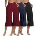 thumbnail image 1 of 3 Packs Hiking Capri Pants with Pockets for Women Wide Leg Elastic Waist Crossover Office Gaucho Pants Low Rise Going Out Business Cropped Pants Wine 2XL, 1 of 6