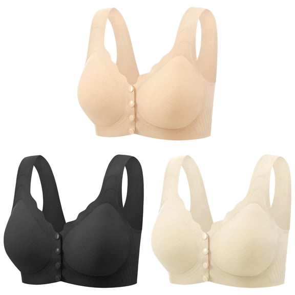 3 Packs Jelly Bras for Women Full Coverage Front Closure Wireless Smooth Bralette Fixed Cups Full Figure Comfort Jelly Gel Light Support T Shirt Bra L
