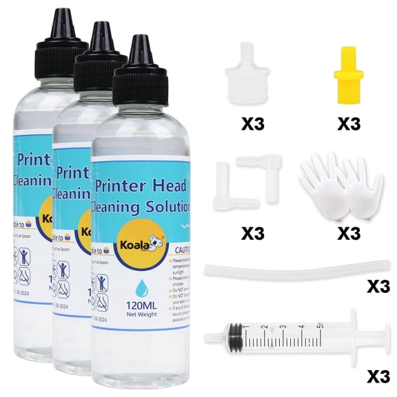 Koala Print Head Cleaning Kit , 360ML(3 sets), Universal Nozzle Cleaner for HP Canon Brother Epsn. Inkjet Printers, Printer Head Solutions Flush