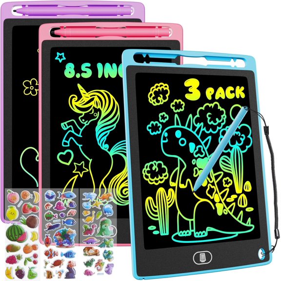 3 Packs LCD Writing Tablet for Kids 8.5 Inch, Eye-Friendly Drawing Board Set with Lock Screen, 3 Stylus Pens & Eraser Button, Reusable Doodle Pad for Ages 3-8, Travel, Home, School