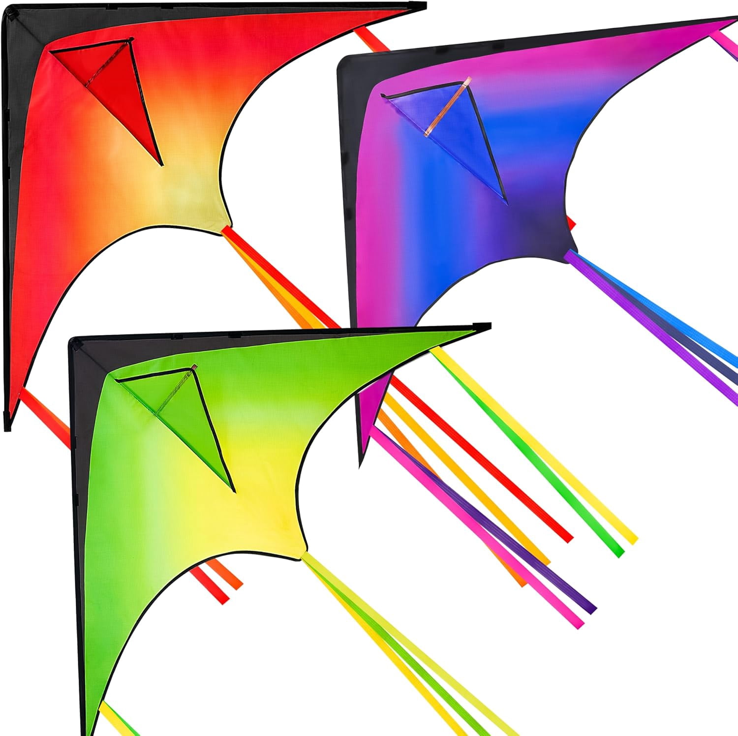 3 Packs Large Delta Kite Gradient Rainbow, Easy to Fly Huge for Kids and Adults, Large Delta Beach Kite for Outdoor Games and Activities