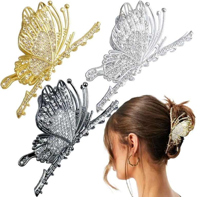 3 Packs Large Sparkly Butterfly Hair Clips for Women, Metal  display picture 1