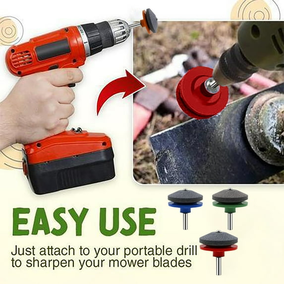 3 Packs Lawn Mower Blade Sharpener, Double Layer Corundum Lawnmower Blade Sharpener, Universal Wear Resistant Mower Blade Sharpener for Any Power Drill/Hand Drill, Includes Free Blade Balancer