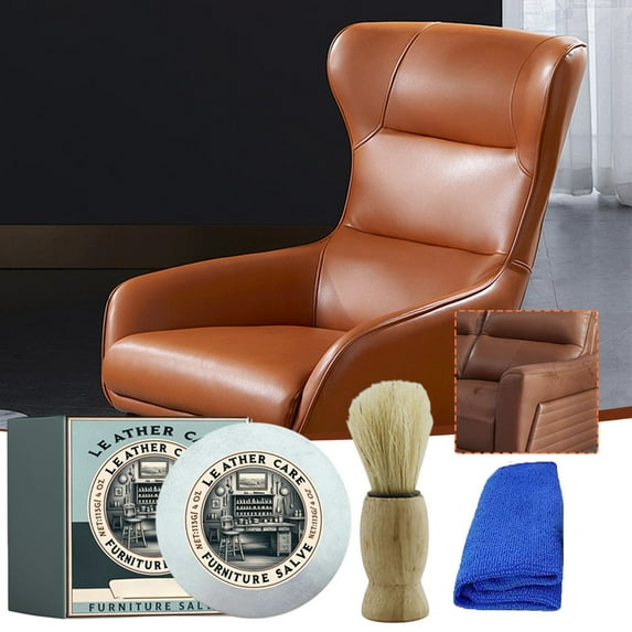 3 Packs Leather Salve & Brush Kit for Furniture, Car Seats & Accessories, Natural Beeswax Conditioner to Clean, Protect, Restore & Soften Leather, Scratch Repair Balm for Leather Care & Maintenance