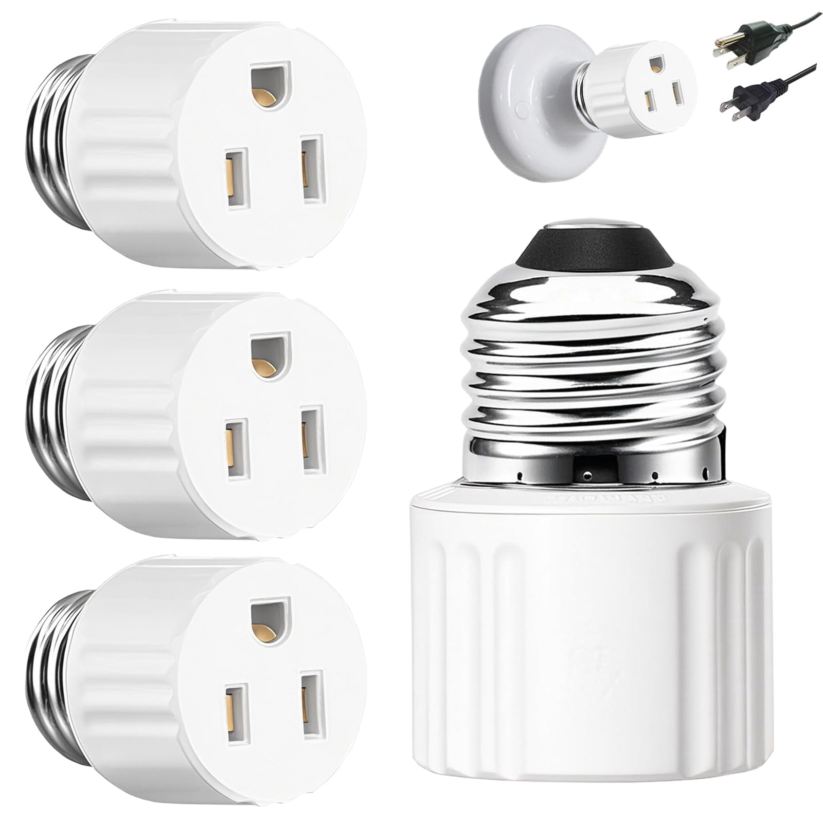 USTOP, Light Socket Plug Adapter, 3 Prong, White, 3 Pack - Walmart.com