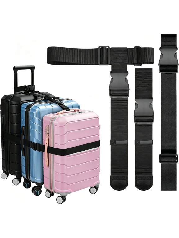 3 Packs Luggage Straps for Suitcases, 2 Connector Straps & Elastic Strap | Luggage Connector Straps Connect Up to 4 Suitcases Add a Bag, Heavy Duty Adjustable Travel Belt for 20-32 Inch Luggage