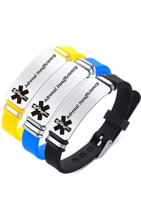 3 Packs Medical Patient Wristbands for Men Women,Adrenal Insufficiency Medical ID Health Alert Bracelets Silicone Engraved Identification Bracelet Emergency First Aid Jewelry with Med Card