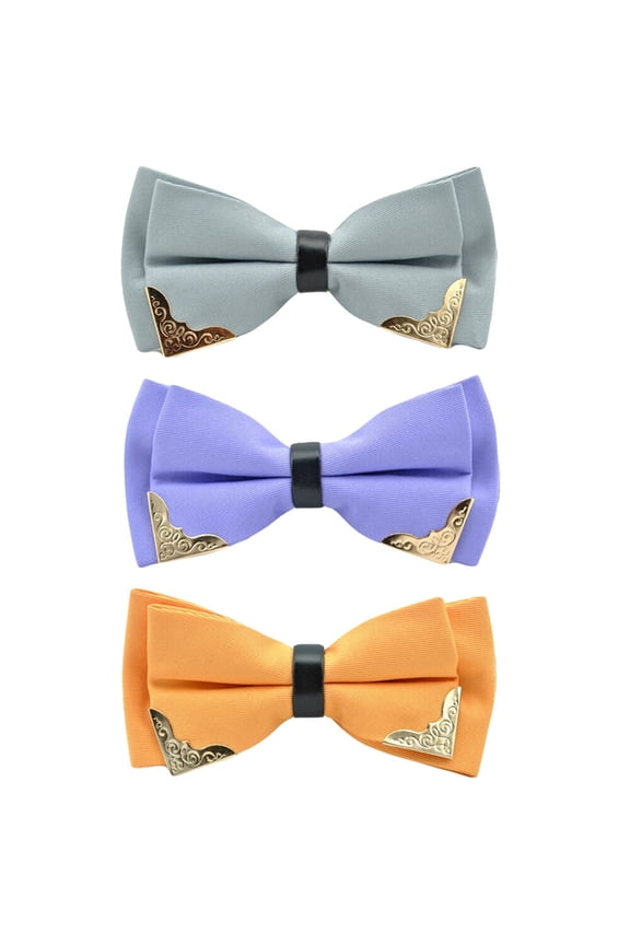 3 Packs Men Metal Flower Faux Leather Bowtie Wedding Party Tuxedo Bow Neck Tie