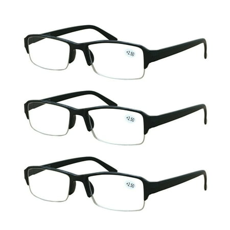 3 Packs Men Women Rectangular Half Frame Blue Light Blocking Reading Glasses Readers for Gaming Computer +2.00