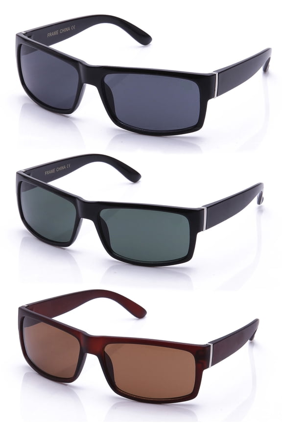 3 Packs Men's Flat Top Sunglasses Plastic Rectangular Classic Design