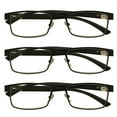 thumbnail image 1 of 3 Packs Mens Rectangle Metal Frame Reading Glasses Black Spring Hinge Readers +1.00, 1 of 5