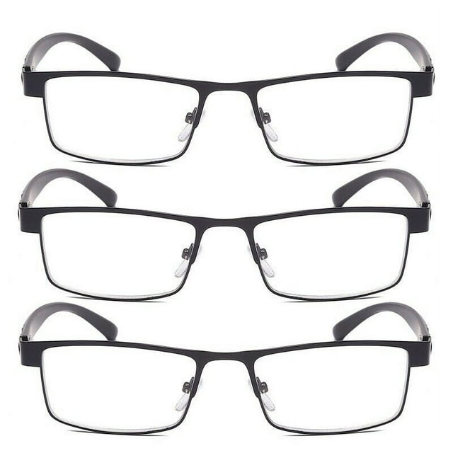 3 Packs Mens Rectangular Classic Metal Frame Reading Glasses Black Spring Hinge Readers 1 00