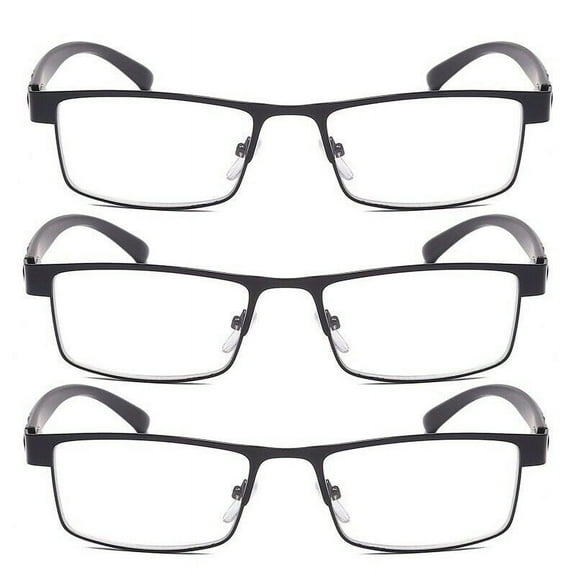 3 Packs Mens Rectangular Classic Metal Frame Reading Glasses Black Spring Hinge Readers +1.00
