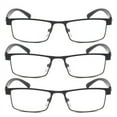 thumbnail image 1 of 3 Packs Mens Rectangular Classic Metal Frame Reading Glasses Black Spring Hinge Readers +3.00, 1 of 6