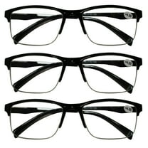 3 Packs Mens Unisex Half Frame Square Reading Glasses Black Spring Hinge Readers 1.00