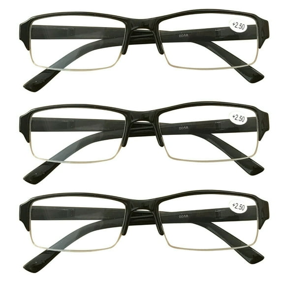 3 Packs Mens Womens Rectangle Half Frame Blue Light Blocking Reading Glasses Spring Hinge Readers +0.75