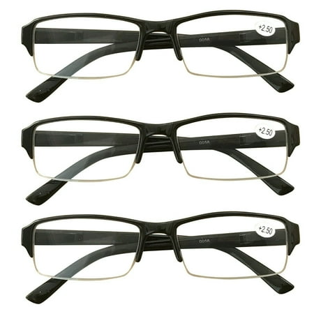 3 Packs Mens Womens Rectangle Half Frame Blue Light Blocking Reading Glasses Spring Hinge Readers +2.25